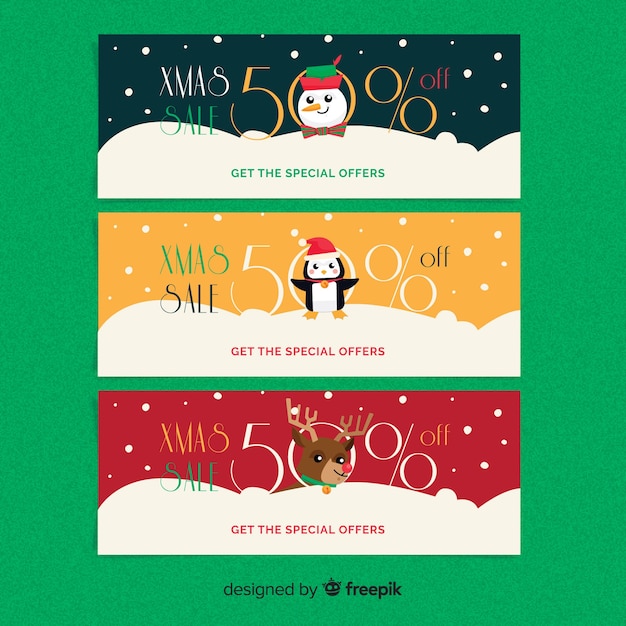 Download Snowing christmas sale banner pack | Free Vector