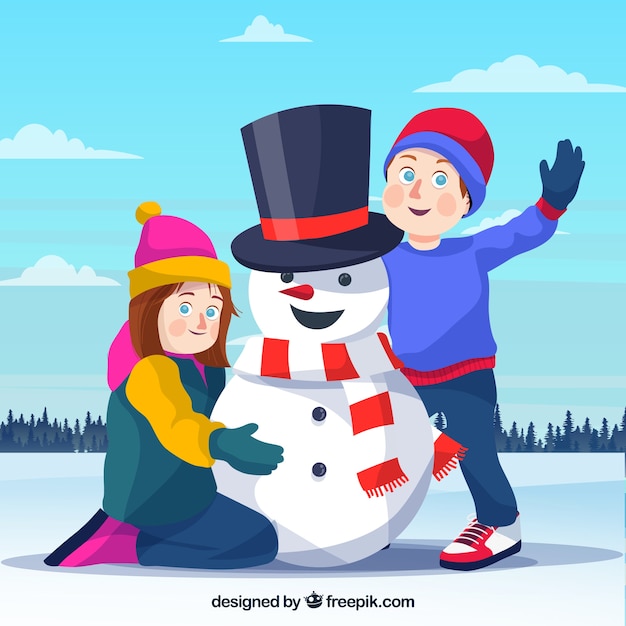 Free Vector | Snowman build by children