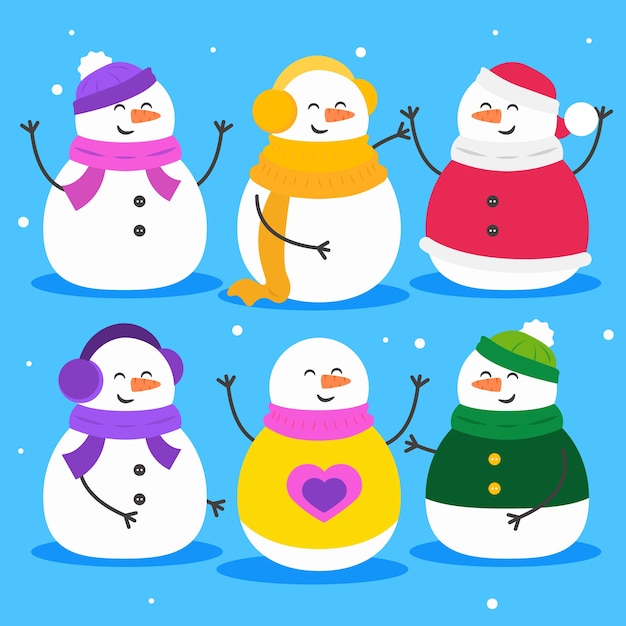 Free Vector | Snowman character collection in flat design