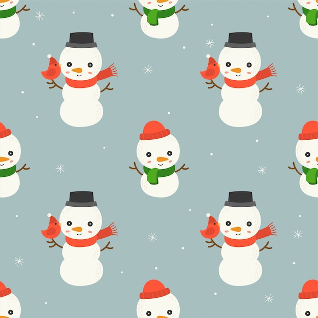 雪だるま編集可能なラインの詳細 壁紙として使用するためのクリスマスシームレスなパターンのテーマ プレミアムベクター
