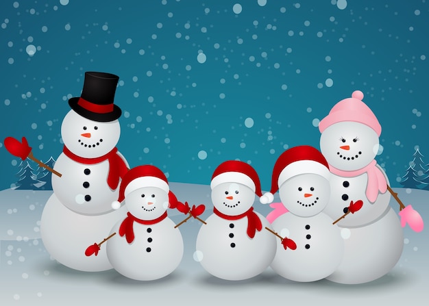 Download Snowman family in christmas winter scene with sign ...