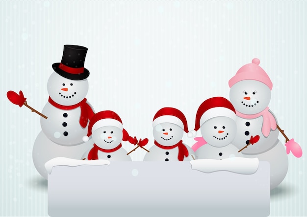 Download Premium Vector | Snowman family in christmas winter scene with sign