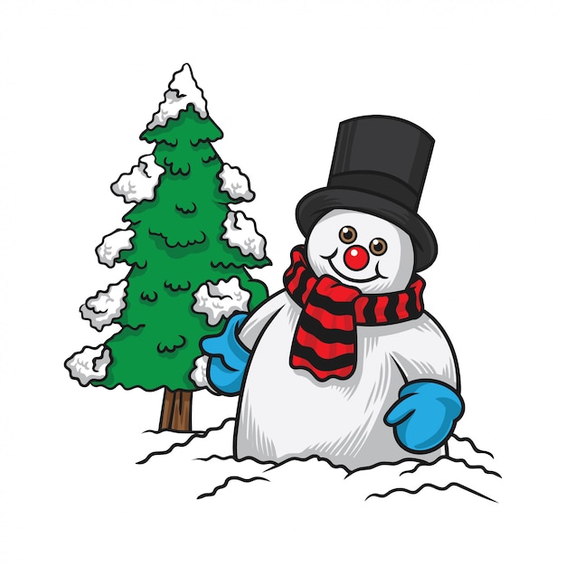 Premium Vector | Snowman hello winter illustration sticker