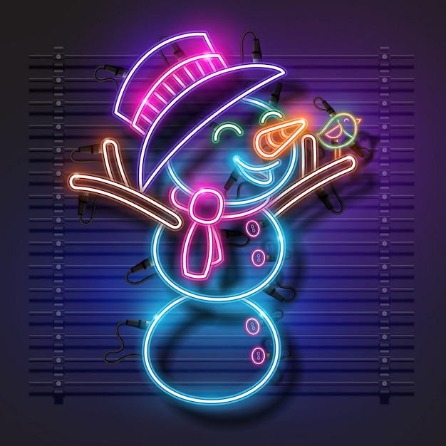 Premium Vector | Snowman neon design.