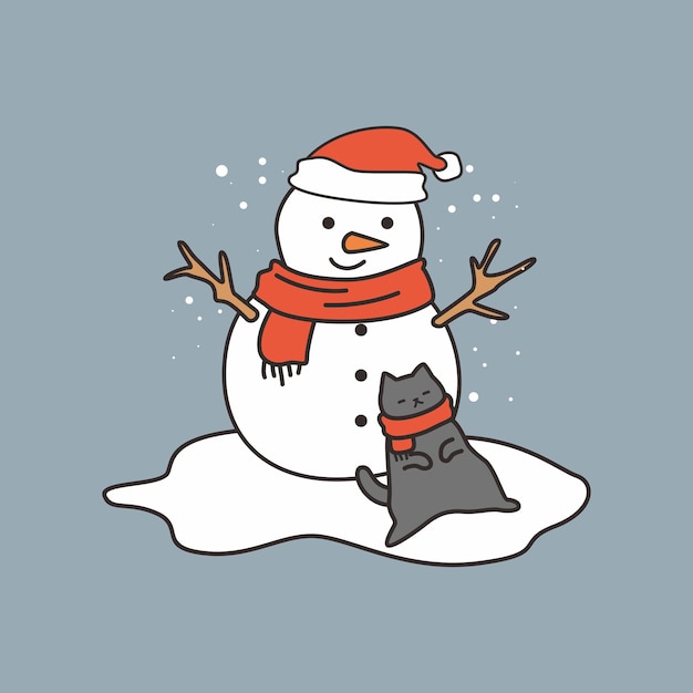 Premium Vector | Snowman with sleeping cat