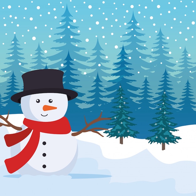Download Premium Vector | Snowscape field with snowman scene