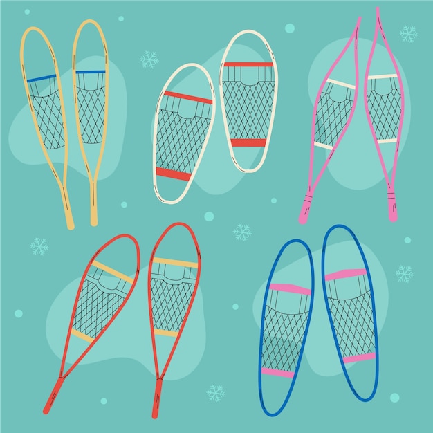 Premium Vector Snowshoes collection hand drawn style