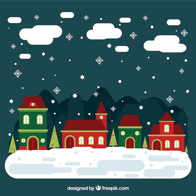 Download Free Vector | Snowy christmas village in flat design