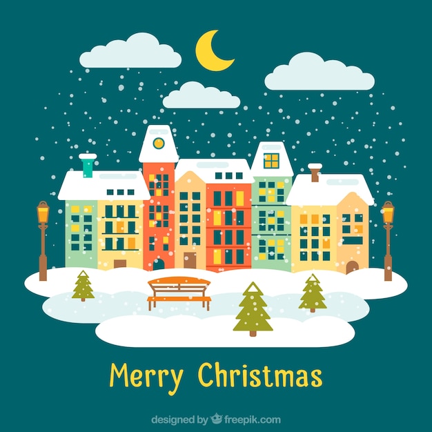 Download Snowy christmas village in cute style Vector | Premium ...