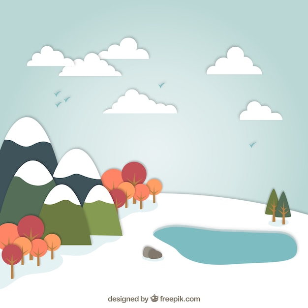 Snowy landscape in cartoon style Vector | Free Download