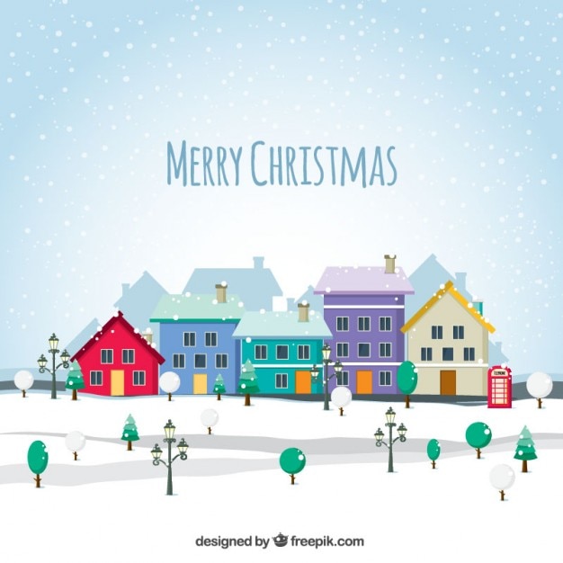 Download Snowy merry christmas village Vector | Premium Download