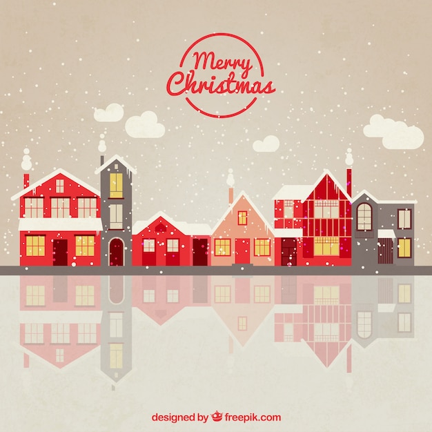 Download Snowy red christmas village | Free Vector