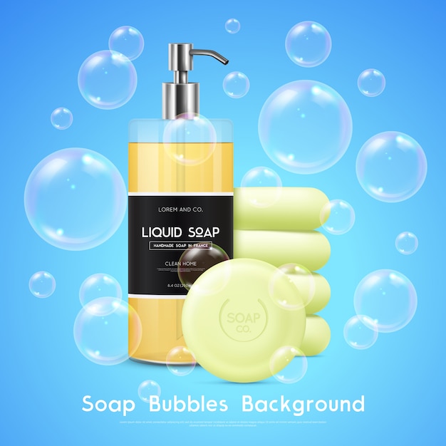 Soap bubbles realistic background poster Free Vector