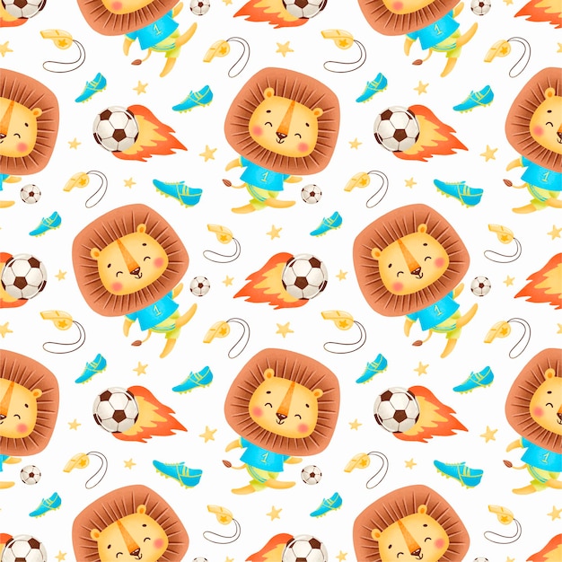 Premium Vector | Soccer animals seamless pattern. soccer lion seamless ...