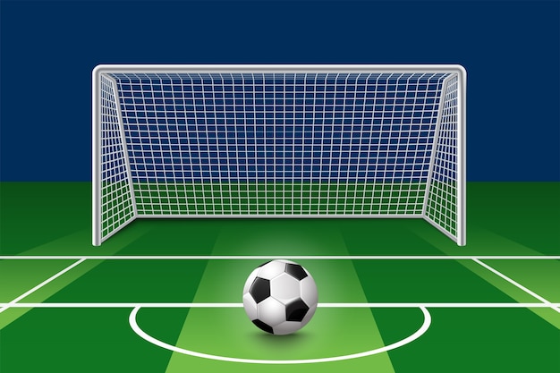 Premium Vector Soccer Ball On Green Field In Front Of Goal Post Association Football Ball Sport Stadium