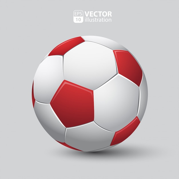 分離された現実的な赤と白のサッカーボール 無料のベクター