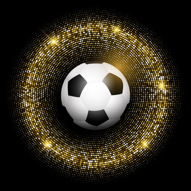 Soccer ball on glittery gold background