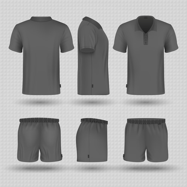 Download Soccer black sports uniform. male shorts and t-shirt front, side and back view mockup. | Premium ...