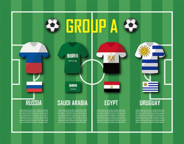 Soccer cup 2018 team group A . Premium Vector