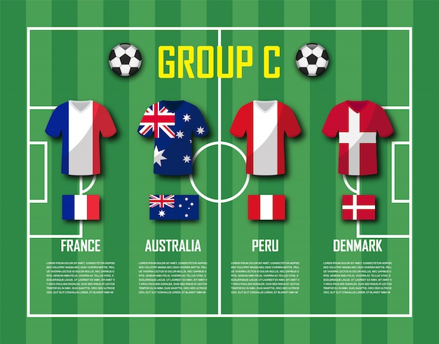 Soccer cup 2018 team group C  Premium Vector