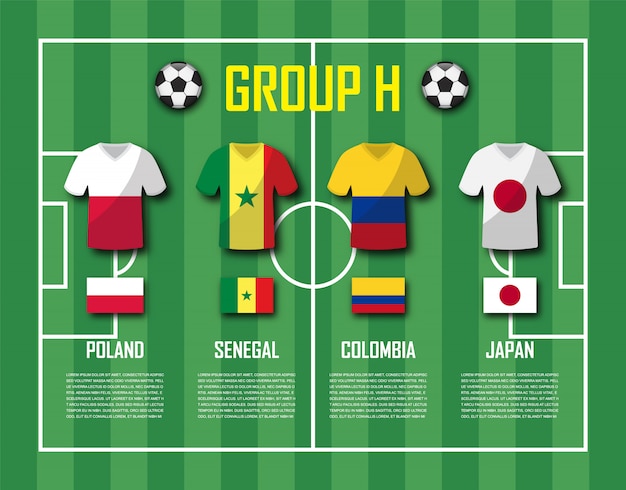 Soccer cup 2018 team group H Premium Vector