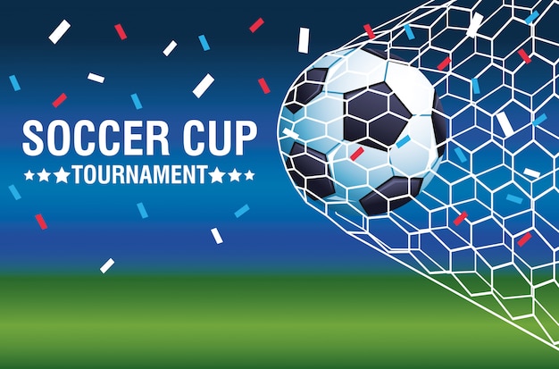 バルーンゴールベクトルイラストデザインとサッカーカップトーナメントポスター プレミアムベクター