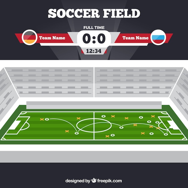 Soccer field background with scoreboard Free Vector