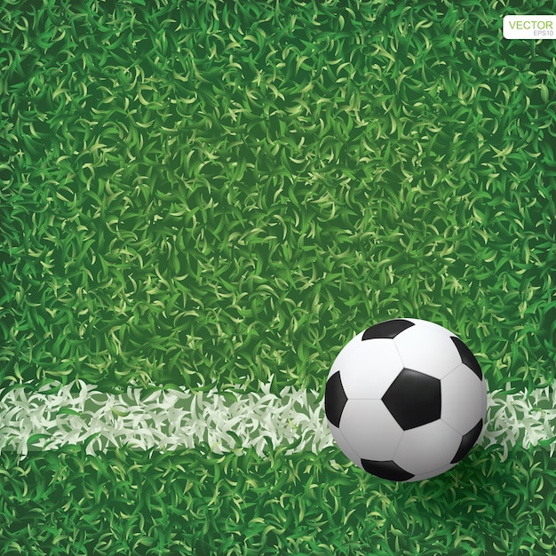 Premium Vector Soccer Football Ball On Green Grass Of Soccer Field Background