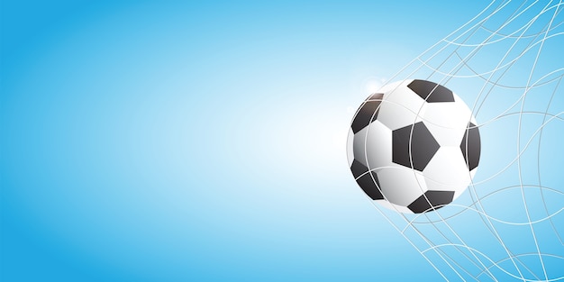 Premium Vector Soccer Football In Goal Net On Blue Background