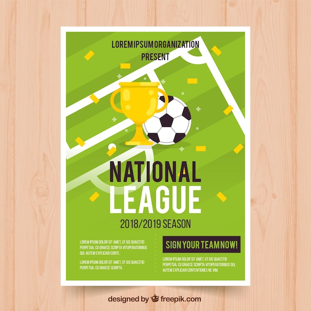 Soccer league flyer with ball and trophy