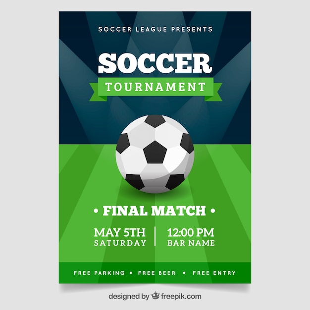 Soccer league flyer with ball and field Vector | Free Download