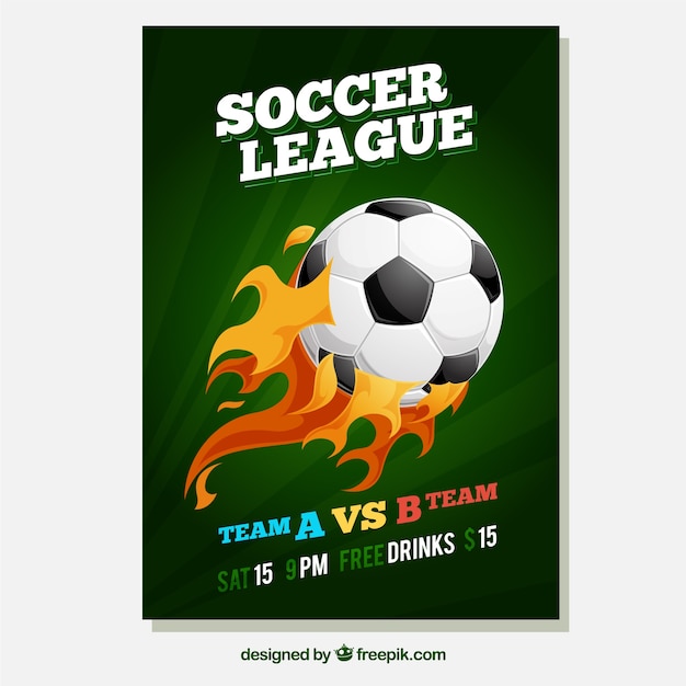Soccer league flyer with ball in flat
style