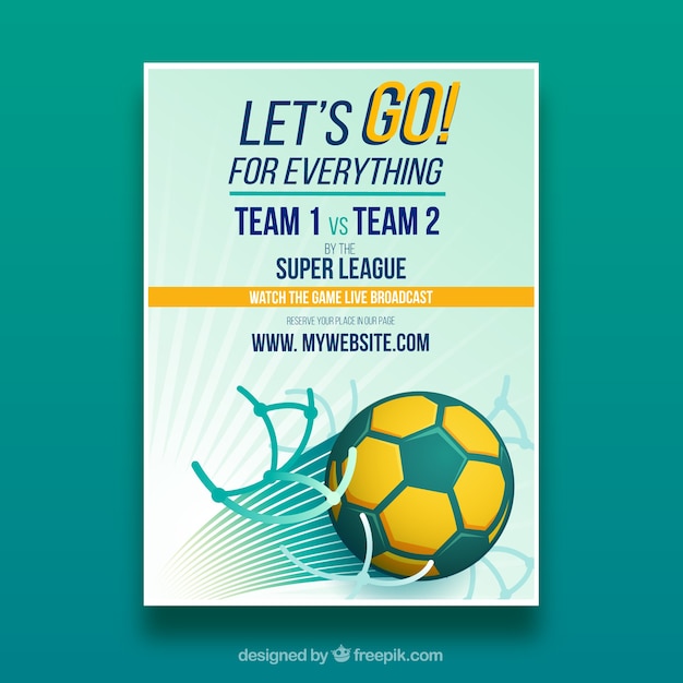 Soccer league flyer with ball in flat\
style