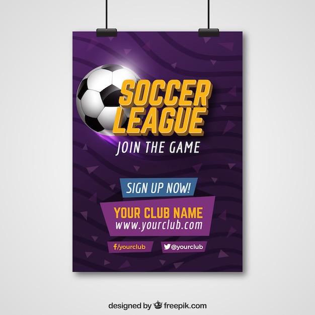 Soccer league flyer with ball in realistic
style