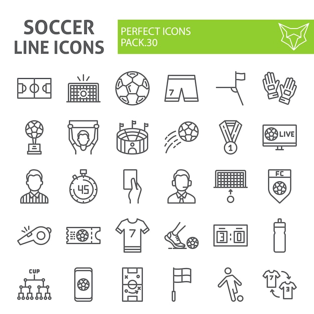 サッカーラインアイコンセット サッカーコレクション プレミアムベクター
