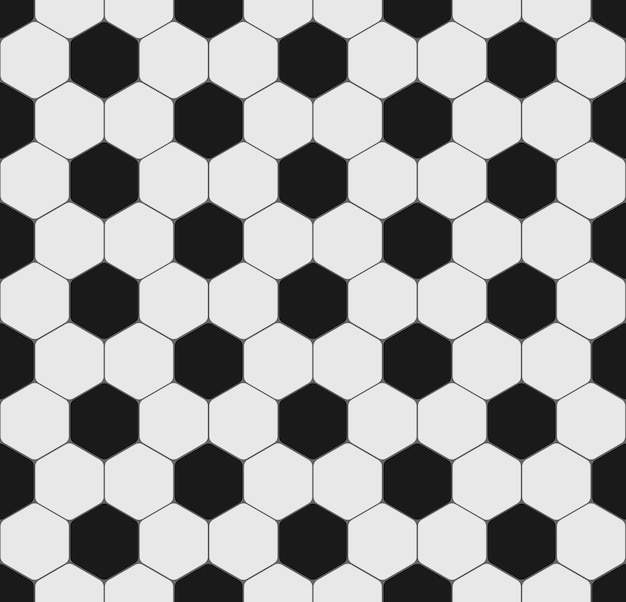 サッカーやサッカーボールのスポーツのシームレスなテクスチャ チラシ ポスター ウェブサイト用の六角形の黒と白のパターン バックグラウンド プレミアムベクター