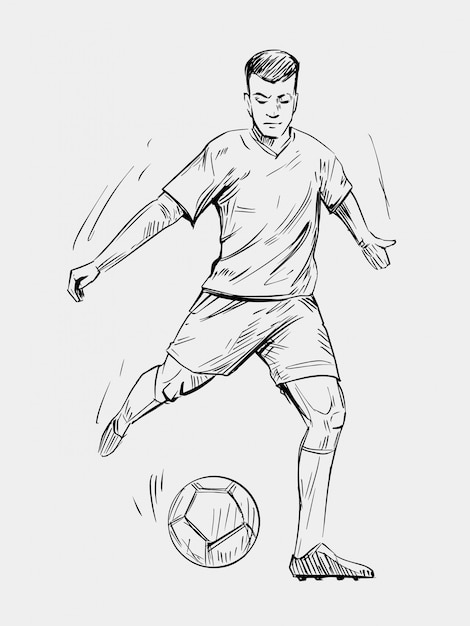 サッカー選手 手描きイラスト プレミアムベクター