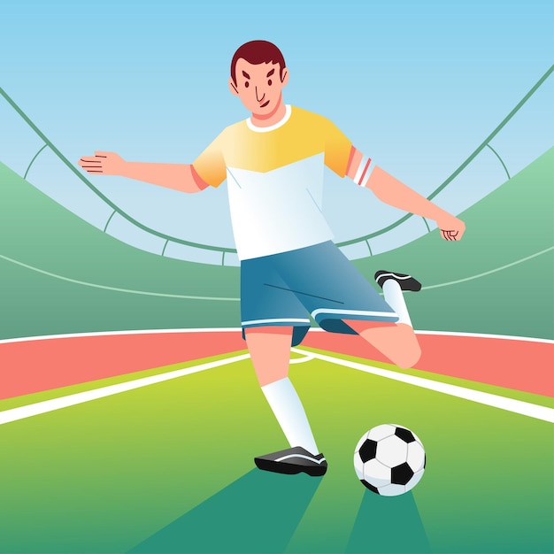 Premium Vector | Soccer player ready to kick the ball to the goal ...