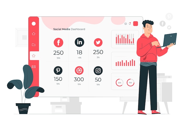 Social dashboard concept illustration Free Vector