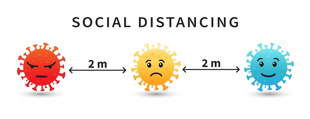 人混みを避ける 絵文字コロナウイルス 2メートルの距離を保ちます プレミアムベクター