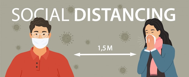 Social distancing. man and woman keeping distance to protect from ...