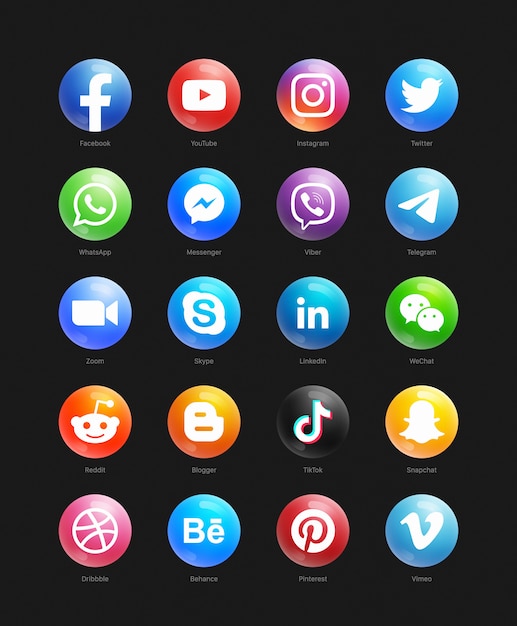 Premium Vector | Social media 3d web round icons set