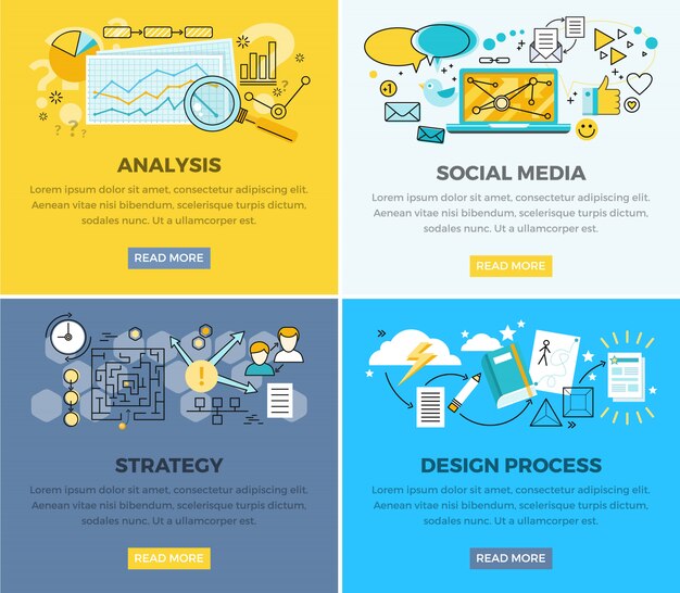 Social media analysis and design progress strategy vector web banner Premium Vector