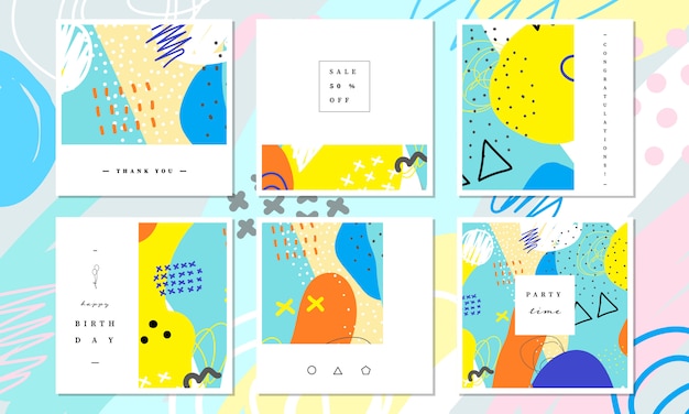 Social media banner and card template collection in abstract colorful painting design. Premium Vector
