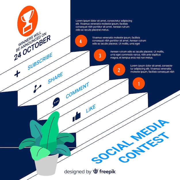 Social media contest background with steps Free Vector