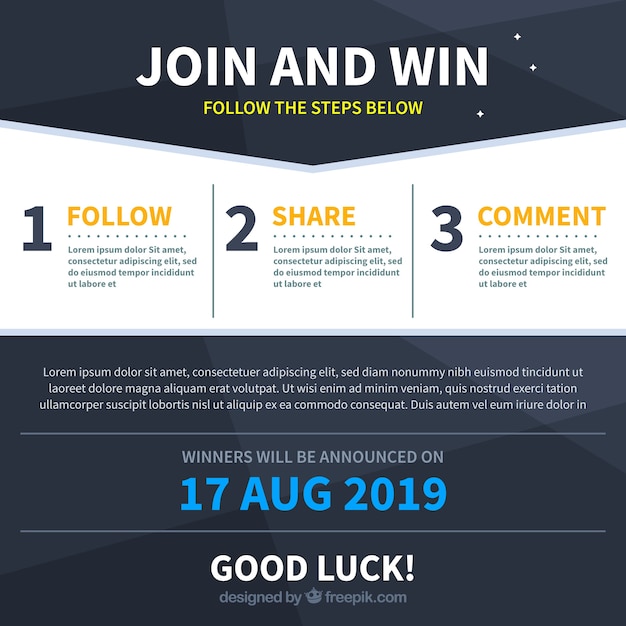 Social media contest steps with flat design Free Vector