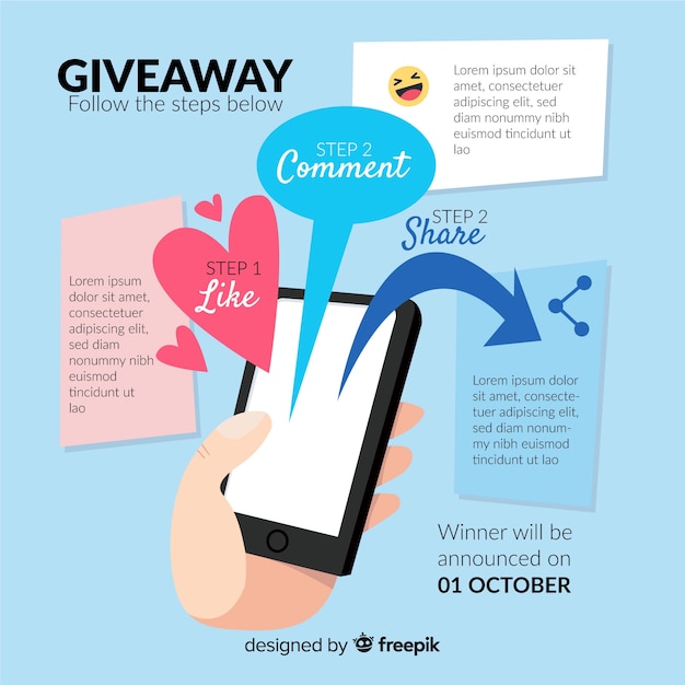 Social media contest steps with flat design Free Vector