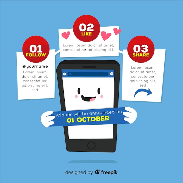 Social media contest steps with flat design Free Vector
