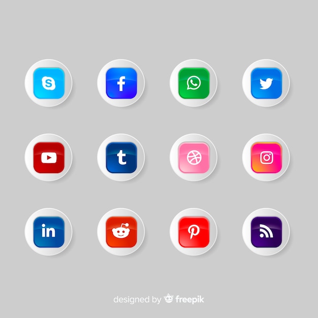Social Media Icon Buttons Logo Collection Free Vector