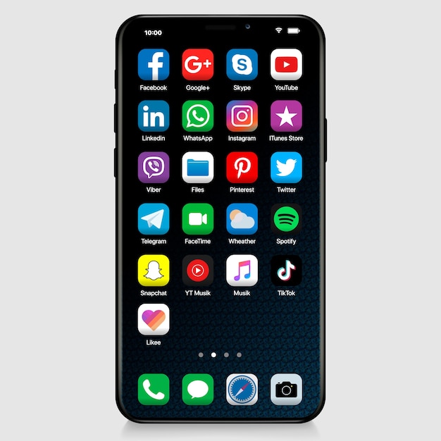 Iphoneインターフェイスのソーシャルメディアアイコン 最も人気のあるソーシャルメディアのアイコンを設定 プレミアムベクター